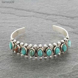 Western Boho Turquoise Silvertone Cuff Bracelet for Women Men Natural Turquoise "C" Cowgirl Cowboy Bangle Bracelet with Stone L230704