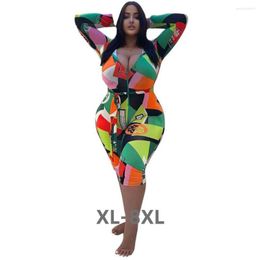 Pants Plus Size Jumpsuits Women Bodycon Rompers With Lace Up One Piece Outfits Patchwork Long Sleeve Bodysuit Drops 3xl 4xl 5xl 6xl