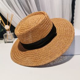 Casual wide brim hats bucket hats designer cap solid Colour fitted wide cap woven wide-brimmed hat summer women sun protection hat outdoor flat-top visor straw hats