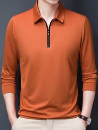 Men's Polos GAAJ Zipper Collar Polo Shirt Man Zip Up Poloshirt Long Sleeved Plain T Shirt Korean Casual Solid Tee Fashion Brand Tops Clothes 230719