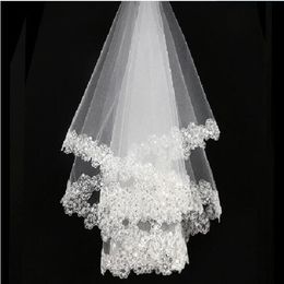 Cheap Bridal Wedding Veils Short White Ivory Bridal Veils Sequined Lace Appliques Sequin Tulle Wedding Veils292w