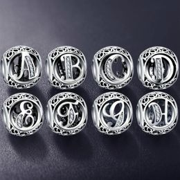 Authentic 925 Sterling Silver Vintage Clear Letter Bead Charms Fit Original Pandora Women Charm Bracelets Silver Jewelry209R
