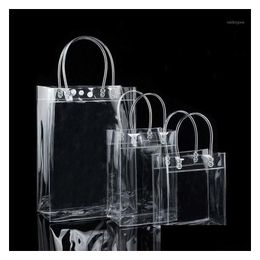 Gift Wrap 10Pcs Pvc Plastic Bags With Handles Wine Packaging Clear Handbag Party Favors Bag Fashion Pp Button1 Drop Delivery Home Ga Dhcx0