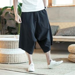 Men Wild Crotch Harem Pants Summer Baggy Pure Cotton Trousers Plus Size Male Wild-leg Loose Pants Drawstring230p