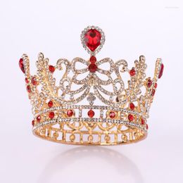 Hair Clips Baroque Red Crystal Bridal Crowns Girls Small Round Tiaras Rhinestone Pageant Diadem Christmas Gift Wedding Accessories