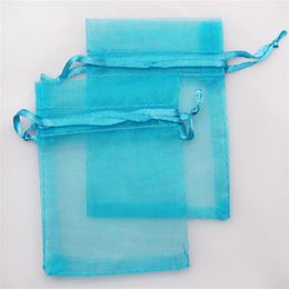 100 PCS lot TURQUOISE BLUE Organza Favor Bags Wedding Jewelry Packaging Pouches Nice Gift Bags DIY making FACTORY274F