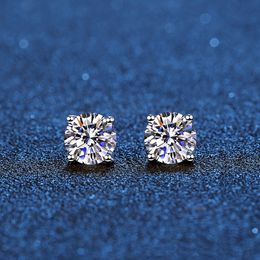 Stud Real Earrings 14K White Gold Plated Sterling Silver 4Fork Diamond Female 1ct 2ct 4ct 230719