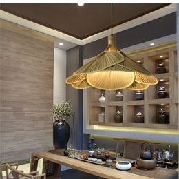 Pendant Lamps Creative Personality Zen Chinese Art Bamboo Light Tea Room Restaurant Retro Nostalgic Chandelier(With Bulb)