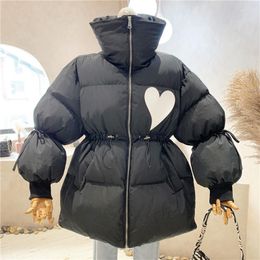 Women's Down Niche Design Clothing 2023 Autumn Winter Thickened Warm Love Cotton Padded Clothes Lace Up Medium And Long Coat