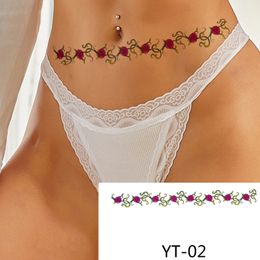 Waterproof Waist Tattoo For Women Girl Fake Temporary Rose Sexy Chest Belly Female Tattoo Sticker Cover Scar Body Art