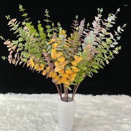 Decorative Flowers TONGFENG 3D Printing Artificial 3 Fork Eucalyptus Simulation Plant Wedding Wholesale Dining Room Flower Arrangement