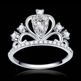 clear top quality zircon princess stone queen crown color silver engagement ring cocktail alliance girls2363