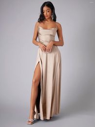 Casual Dresses SUJYing Fashion Women's 2023 Summer Sexy Slim Fit Open Back Strap Waist Wrap Dress Long