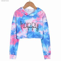 Hoodies Sweatshirts Autumn Children Sweatshirts Teen Girls Crop Tops Tie-dye Hoodies Long Sleeve Pullover Kids Fashion Sweatshirts 6 8 10 12 14Y T230720