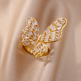 Zircon Stone Butterfly Rings for Women Gold Plated Stainless Steel Ring 2023 Trend New in Luxury Wedding Jewellery free shipping