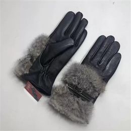 2021 New Ladies leather Gloves Winter cycling warm rabbit hair fashion outdoor touch screen leather gloves193t
