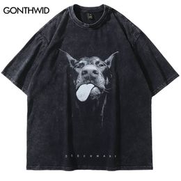 Men's T-Shirts Vintage Oversize T-Shirt Y2K Hip Hop Dobermann Dog Animal Graphic Print Washed Streetwear Tshirt Harajuku Fashion Loose Top 230719