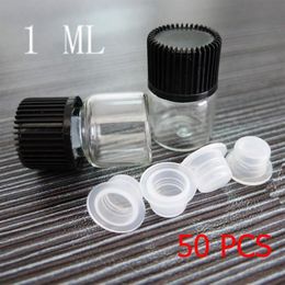 NEW Coming 1ml 50 Pcs Mini 16 21mm Empty Clear Wishing Small Glass Bottles Vials With Black Screw Cap 225p