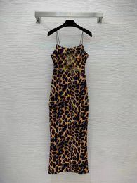 2023 Autunno Nuovo lLuxury abito firmato di marca Fashion Leopard Spaghetti Strap senza maniche aderente Midi Club Abito lungo