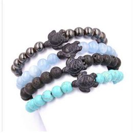 Trendy Iron gallstone Lava Stone Beads Sea turtle Braiding Bracelets For Women Bangles Jewelry294C