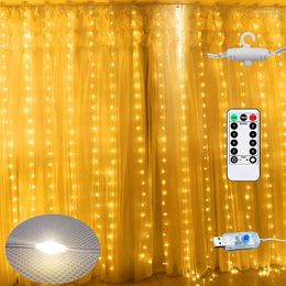 Strings LED Curtain Light USB Remote PVC Rubber Wire IP65 3x3M String Garland Christmas Lights For Home Garden Wedding Party Decoration
