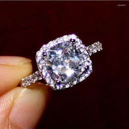 Cluster Rings Brand 925 Jewelry Sterling Silver Wedding Bride Ring Finger Fashion White Cushion Cut 3ct 5a Zircon CZ Stone For Women