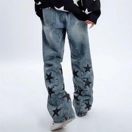Men's Jeans Harajuku Hip Hop Star Embroidery Oversize Men Punk Gothic Straight Wide Leg Pants Streetwear Skateboard
