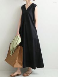 Casual Dresses One Piece Korean Style Women Dress Sleeveless Black Long A Line Japan Pullover Female Summer One-piece Simple