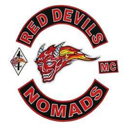 RED DEVILS EMBROIDERY BIKER Sewing Notions Patches Iron On Jacket Motorcycle Large Size Sets 40cm Wide Custom Patch304O