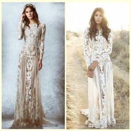 Zuhair Murad Pizzo Abiti da sposa vintage Custom Made Maniche lunghe Corte dei treni Beach Country Abiti da sposa Crew A-line Stunning Lac280W