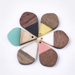 50pcs Resin & Wood Pendants Charm Mixed Colour Teardrop for Jewellery Making DIY Bracelet Necklace Accessories Supplies 210720236Q