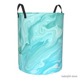 Storage Baskets Waterproof Storage Bag Green And Teal Marble Household Dirty Laundry Basket Folding Storage Bucket Clothes Toys Organiser R230720