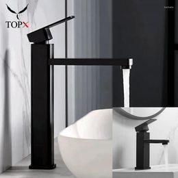 Bathroom Sink Faucets TOPX Matte Black Faucet Deck Mounted One Hole Cold And Water Basin Mixer Tap Stainless Steel Washing Taps