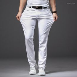 Men's Jeans Spring Stretch White Classic Style Slim Fit Soft Trousers Male Brand Business Casual Pants