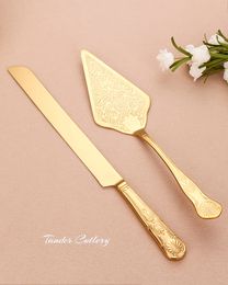 Cake Tools Gold Cutlery Stainless Steel Knife Long Handle Shovel Luxury Royal Pizza Dessert Kitchen Tool Sliverware Tableware 230719