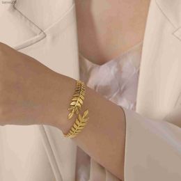 Skyrim Stainless Steel Greek Roman Laurel Leaf Bracelet for Women Gold Colour Wheat Ears Boho Bangle Jewellery Valentine's Day Gift L230704
