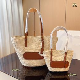 Summer Straw Bag Basket Tote Bags Shoulder Bag Beach Bags Shopping Bags Luxury Handbag Designer Women Weave Purse Frond Leather Beach Totes Interior Zipper Pocket