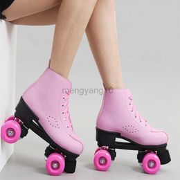 Inline Roller Skates Artificial Leather Roller Skates Women Men Adult Two Line Roller Skating Shoes Patines With White PU 4 Wheels HKD230720