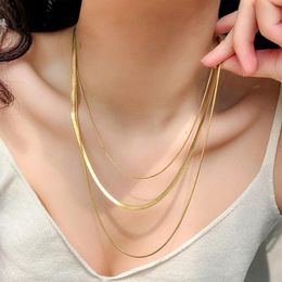 Chains 2021 Summer Minimalist 3 Layered Flat Snake Chain Necklace 316L Stainless Steel For Women Waterproof279F