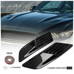 2PC Carbon Fibre Look Car Air Flow Intake Hood Trim Vent Bonnet Cover Universal290D