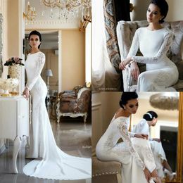 2019 Modest Mermaid Wedding Dresses Lace Appliqued Beaded Berta Sweep Train Boho Wedding Dress Bridal Gowns Plus Size2707