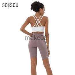 Women's Tracksuits SOISOU Summer Yoga Set Two Piece Sets Womens Outifits Bra Top Women Shorts Sport Fitness Cycling Gym Sportswear Woman 45 Colours J230720