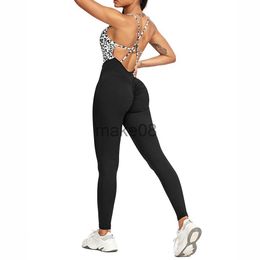 Women's Tracksuits WomenYoga Patchwork Leopard Jumpsuit Newest Catsuit Bodysuit Sleeveless Gym Bodycon Romper Sportswear Fitness Workout Yoga Suit J0720