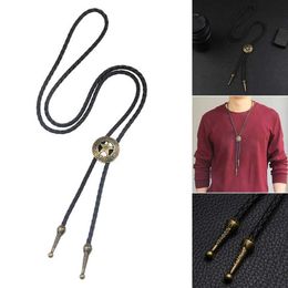 Bolo Ties Western Punk Cowboy Bolo Tie Faux Leather Braided Rope Cord Necktie with Star Pendant Jewelry Necklace for Men Women Boy HKD230719