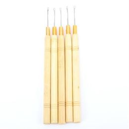 5pcs lot Wooden Handle Pulling Needle Micro Rings Loop Hair Extension Hair Tools For Human Hair Wigs2147