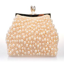 New Fashion Two Chains Women Pearl Evening Bag Clutch Gorgeous Bridal Wedding Party handbag 212a