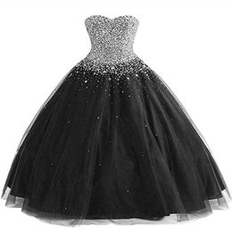 Sexy Black Ball Gown Quinceanera Prom dresses Real Po Long Sweetheart Crystal Rhinestones Sequin Beaded Tulle Sweet 16 Vestidos352D