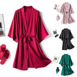 Women's Sleepwear Sexy Robe Satin Silk Pajamas Kimono Women Solid Color Nightdress Lingerie Bride Wedding Underwear Lady Bathrobe