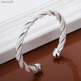 lady wedding Christmas gift Silver color jewelry retro fashion women personality twisting line net round bracelet B020 L230704