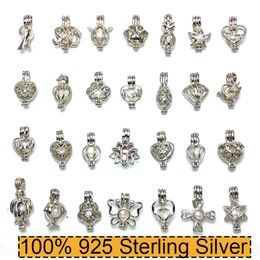 100% 925 Sterling Silver Pearl necklace Locket Cages Pearl Pendant DIY Necklace 15 25mm 28 Styles Fashion Jewellery Christmas Weddin263H